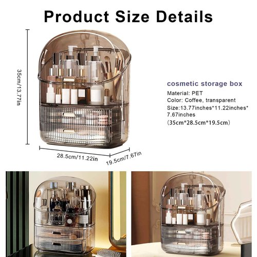 DASITON Makeup Organizer for Vanity,Large Capacity Cosmetic Organizer for Countertop,3 Layers Makeup Storage Organizer,Waterproof & Dustproof Cosmetic Display Case for Bathroom,Dresser,Bedroom(Coffee)