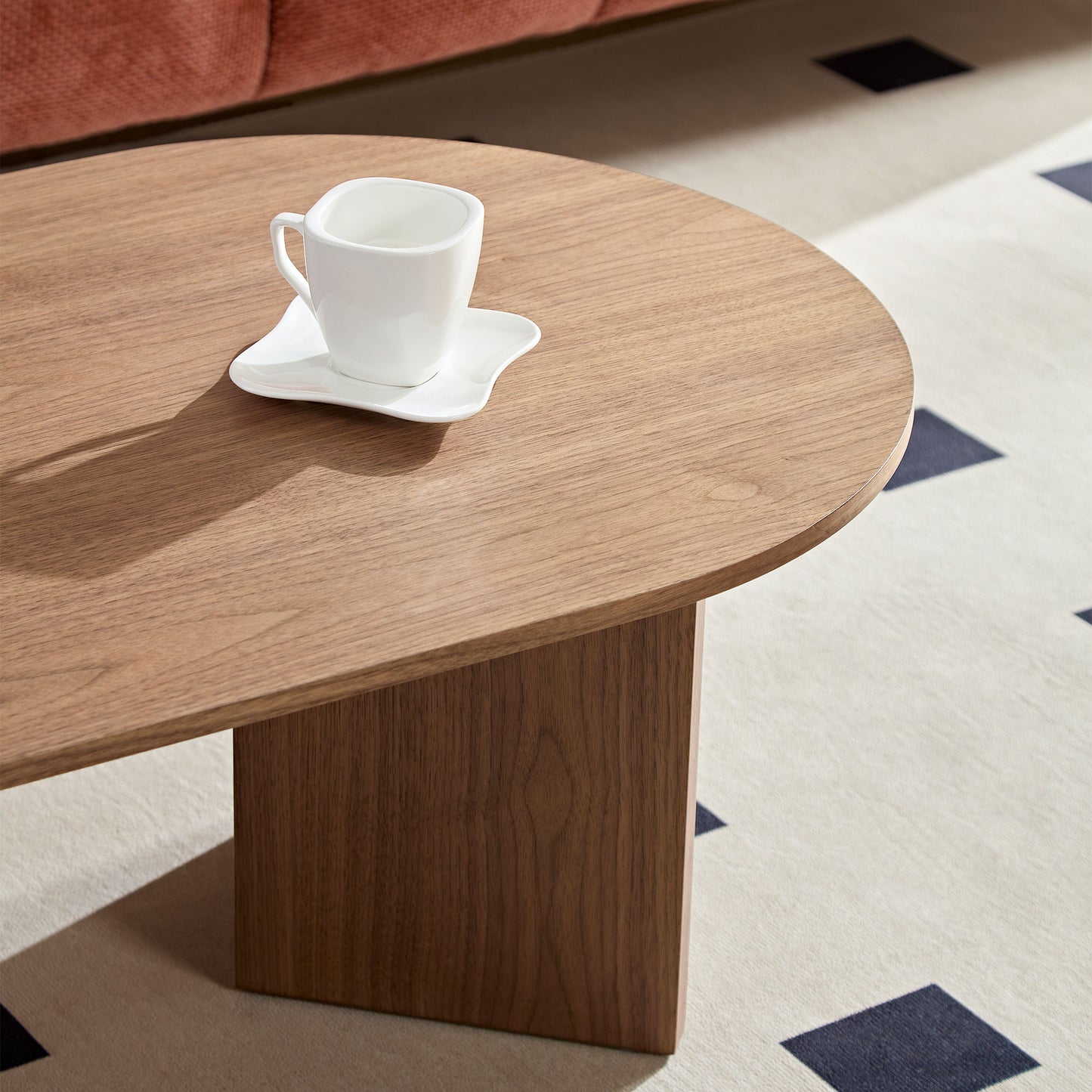 Modern Walnut Coffee Table - 39.37 Inch Oval MDF Design