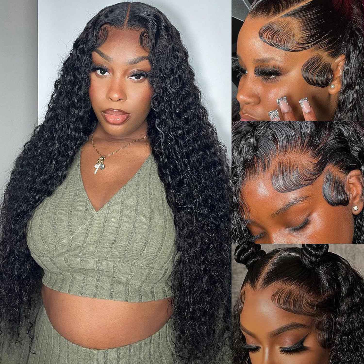 30 Inch 13x6 Deep Wave Lace Front Wigs Human Hair 180% Density Curly Lace Frontal Wig for Black Women Glueless Wigs Human Hair Wet and Wavy Wigs Pre Plucked with Baby Hair