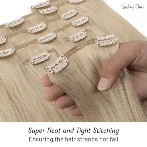 Clip in Hair Extensions, 18 inch Ash Blonde to Golden Blonde and Platinum Blonde Hair Extensions Clip in Human Hair Lashey Hair Extension Real Human Hair 120g 7pcs