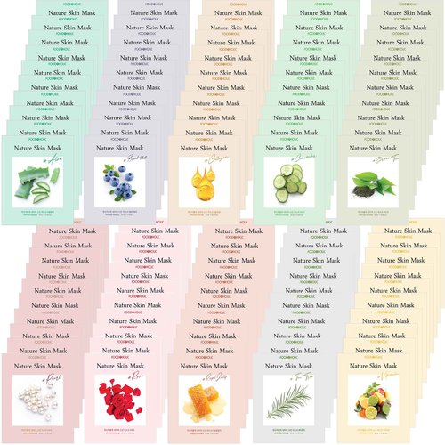 FOODAHOLIC [ Nature Skin ] 100 Combo Pack Face Sheet Mask, Nude Sheet with Release Paper, Premium Quality Korean Facial Sheet Mask (10 x 10 Types