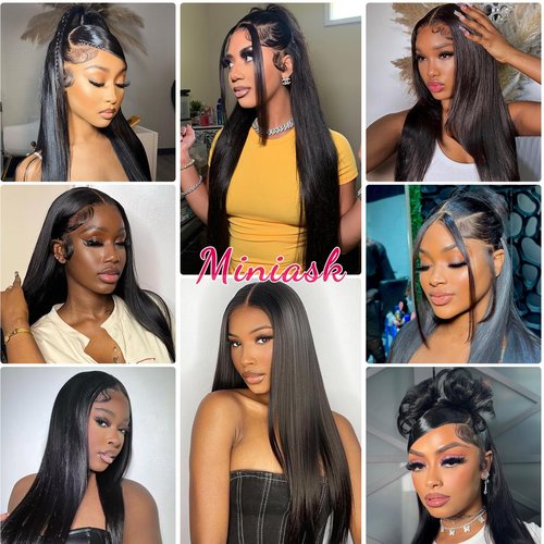 miniask 26 Inch HD Transparent 13x4 Straight Lace Front Wigs Human Hair 180 Density Frontal Wigs Human Hair HD Lace Pre Plucked Closure Wigs for Women