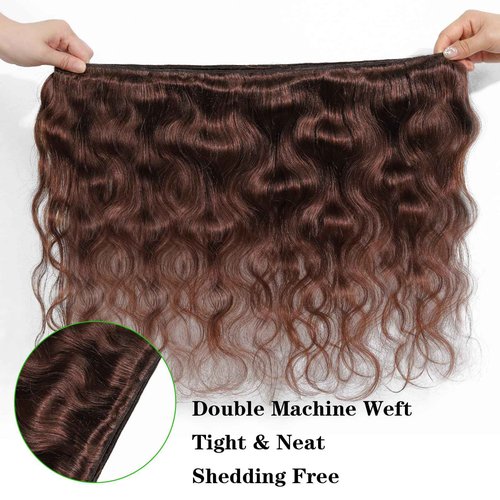 Kapelli Hair Brazilian Body Wave Bundles with Closure (12 14 16+12) 10A Light Brown Body Wave Human Hair Bundles with Lace Closure Brazilian Virgin Hair 3 Bundles with Lace Closure with Baby Hair