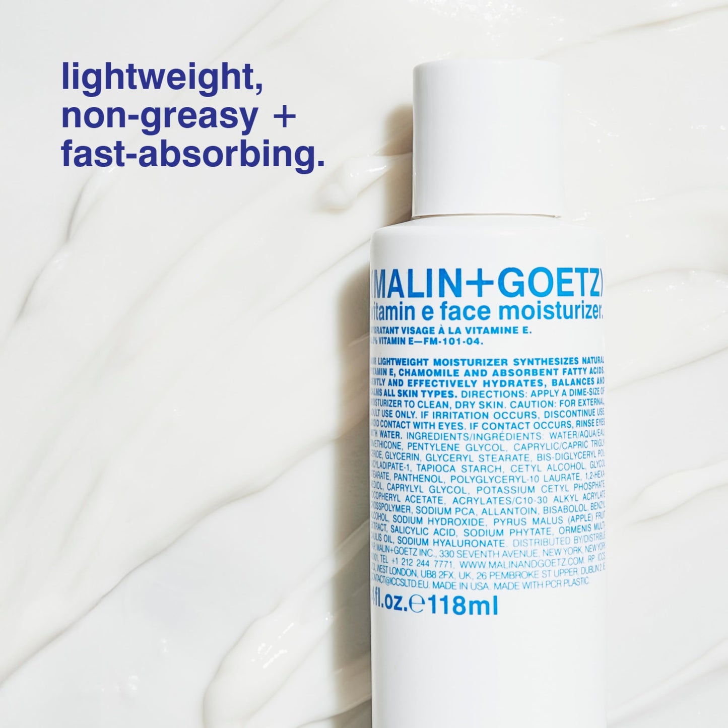 MALIN+GOETZ Vitamin E Face Moisturizer | Lightweight Hydrating Daily Face Cream Balancing All Skin Types | Fragrance-Free, Vegan | 8.5 Fl Oz