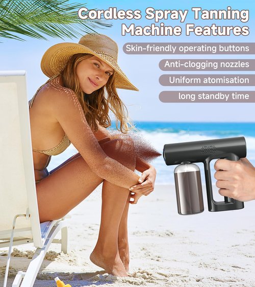 Cordless Spray Tan Machine, Portable and Rechargeable Spray Tan Gun, Lightweight, Long Lasting Working Time, Spray Tanning Machine for Self Tanner Travel Beach Salon DIY Home Mobile Tan