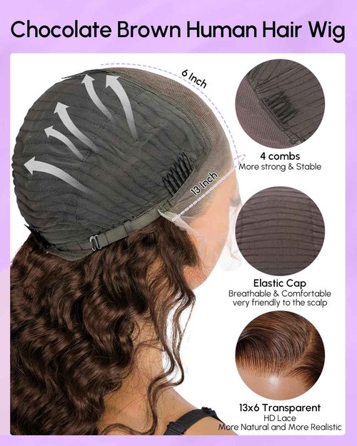 18 Incn Deep Wave Brown Lace Front Wig Human Hair 200 Density Deep Wave Hd Lace Front Wigs Curly Wig Human Hair