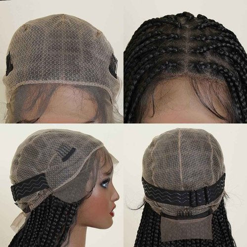 Sangtok Boho Braided Wigs for Black Women, 36 inch Knotless Full Lace Boho Box Braid Wig, Bohemian Curly Ended Double Full Lace Goddess Braided Wig