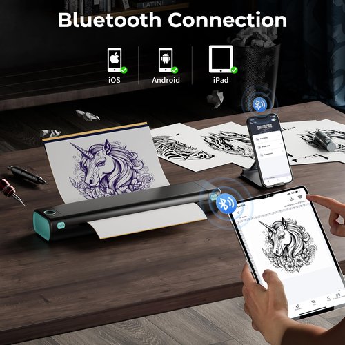 ItriAce Tattoo Stencil Printer, Tattoo Printer, M08F Stencil Printer with 10 PCs Tattoo Transfer Paper, Bluetooth Stencil Printer for Tattooing Compatible with Phone & PC, with 1 Case,203DPI