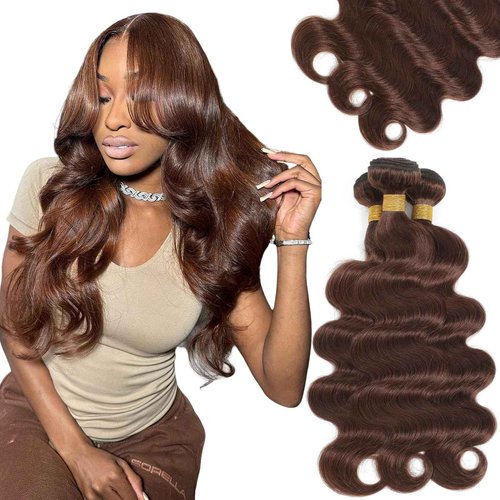 Kapelli Brown Human Hair Bundles 20 22 24 Inch Body Wave Brown Bundles Human Hair 12A 100% Unprocessed Brazilian Virgin Hair 3 Bundles Light Chocolate Color Body Wave Hair Extension Color 4