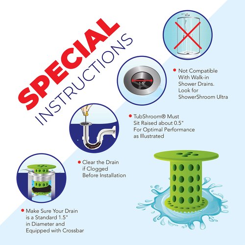 TubShroom Tub Drain Hair Catcher Strainer, Green – Drain Protector and Hair Catcher for Bathroom Drains, Fits 1.5” – 1.75” Bathtub and Shower Tub Drains