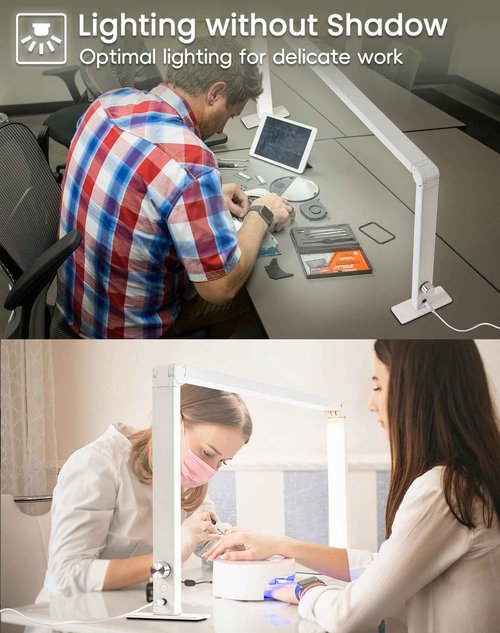 DLITISH Foldable Half Moon Light for Nail Desk, 48W Rectangle Nail Tech Lamp, 33in LED Desk Lamp with Knob, 3 Modes 3000-6000K Dimmable (White)
