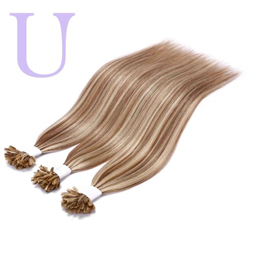 SEGO U Tip Hair Extensions Real Human Hair Pre Bonded Keratin Fusion Nail Tip Balayage Natural Silky Straight Extensions 50 Strands 50g/Pack -18 Inch Golden Brown&Bleach Blonde