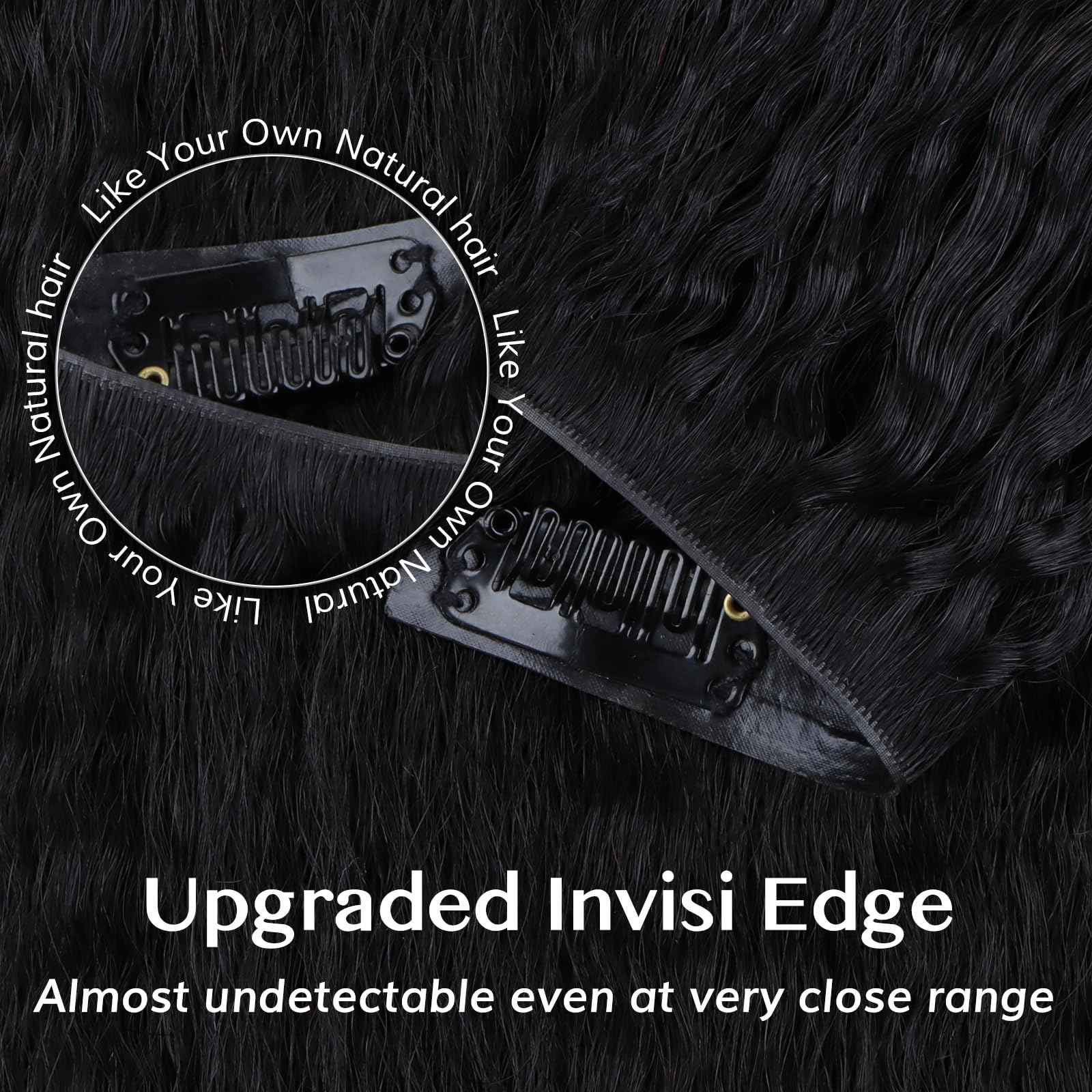 IDN BEAUTY 5+2 Invisi Edge Seamless Clip in Hair Extensions Human Hair Combo Pack, Kinky Straight 14 Inch 110g 5pcs Invisible Edge and 2pcs Seamless Clip ins for Black Women Natural Black No Leave Out