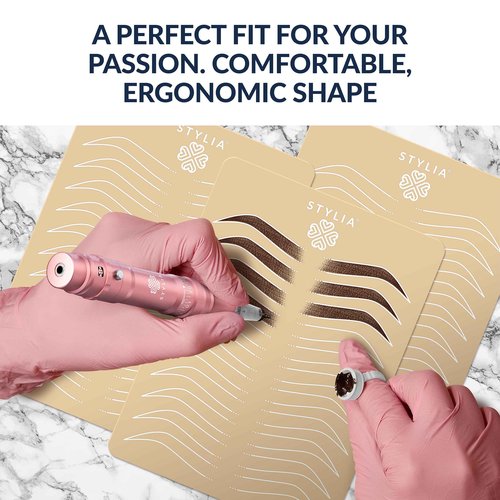 Stylia Permanent Makeup Machine Set – Wireless Machine Kit with 2 Rechargeable Lithium Batteries, Power Adaptor and 16 Cartridges – Microblading Supplies, Low-Noise, High-Speed Motor