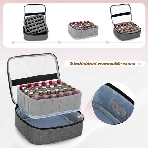 LUXJA Rolling Nail Polish Organizer Holds 90 Bottles and a Nail Lamp, Rolling Nail Polish Case with a Detachable Dolly and 3 Removable Cases (Patented), Gray