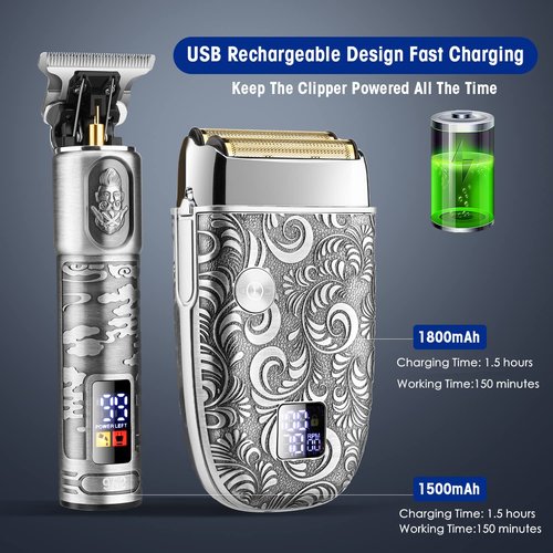 RESUXI Hair Clippers for Men & Electric Razor Shavers Set,Cordless Hair/Beard Trimmers Grooming Kit,Hair Liners Clippers for Hair Cutting Barbers Supplies,LCD Display 2 Foil Head