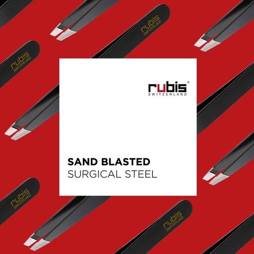 Rubis Classic Stainless Steel Slanted Tweezers for Precise Eyebrows and Hair Removal, 1K104, Made in Switzerland, Black