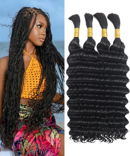 Bulk Human Hair for Braiding - 12A Curly Human Hair Bundles for Black Women - 20 inch, Deep Wave, No Weft, Boho Braids - 100% Unprocessed Brazilian Virgin Human Hair Extensions - Beauty Youth