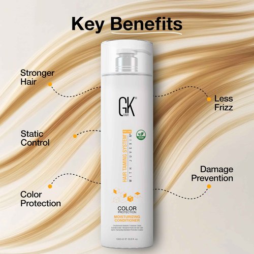 Global Keratin GK Hair Moisturizing Shampoo and Conditioner Set 300ml I Vent Brush (2.5 Inch) Rubber Handle