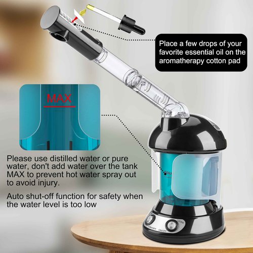 KINLITO 2-in-1 Hair and Face Steamer, Hair Steamer Humidifier for Deep Conditioning & Facial Steamer for Deep Cleaning, Tabletop Steamer with UV Ozone for Personal Care Use Home Spa Salon