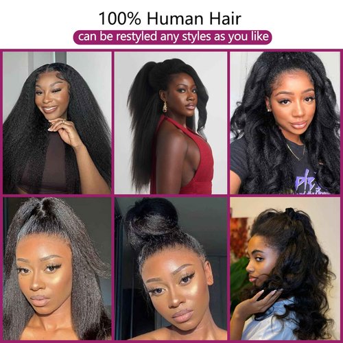 ZIYU Kinky Straight 13x4 Lace Front Wig Human Hair, Kinky Straight Wigs Human Hair Pre Plucked Hairline with Baby Hair, 180% Density Yaki Straight Frontal Wigs for Women Natural Black Color 14 Inch