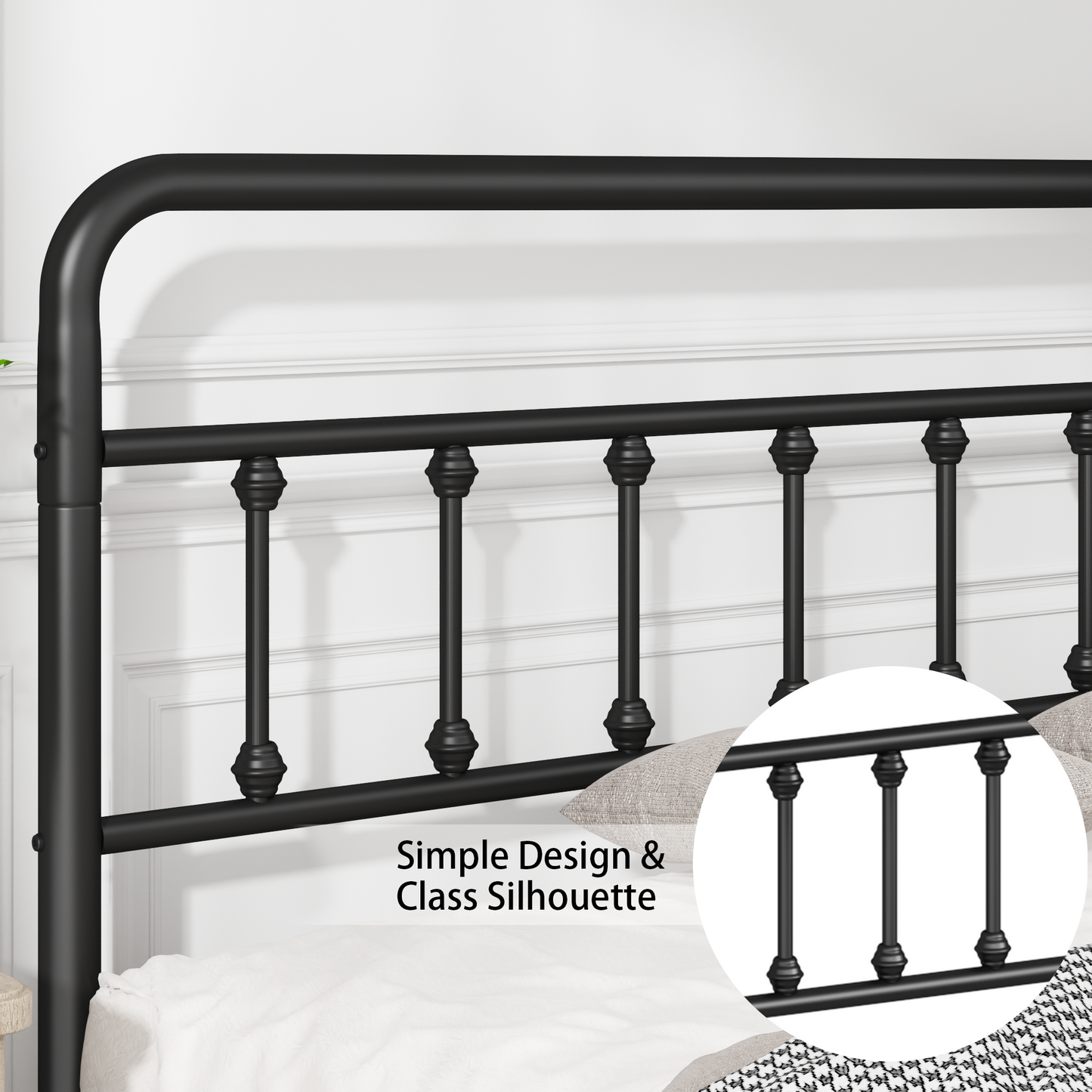 Queen Size Metal Bed Frame with Headboard - Black