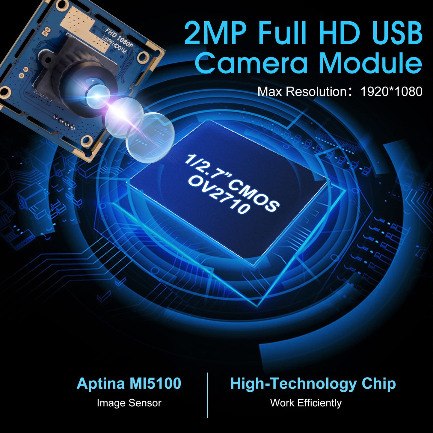 1080P USB Camera Module Wide Angle High Speed 2.1mm Lens PC Camera for Computer Mini UVC USB2.0 Lightburn Camera OV2710 USB Security Camera High Frame 100fps Web Camera Board for Raspberry Pi