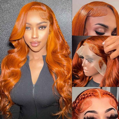 Yeeaak Ginger Lace Front Wigs Human Hair 13X6 Orange Ginger Body Wave HD Lace Frontal Wigs for Women Glueless Auburn 350 Color Pre Plucked Natural Hairline 180% Density Super Soft 22 Inch