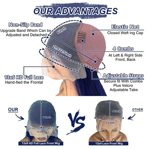 ELFSECRET Blue Lace Front Wigs Human Hair Body Wave 13x6 Hd Lace Frontal Wig Human Hair 180% Density Dark Blue Wig Human Hair for Black Women Royal Blue Wear And Go Glueless Wigs Pre Plucked 20 Inch