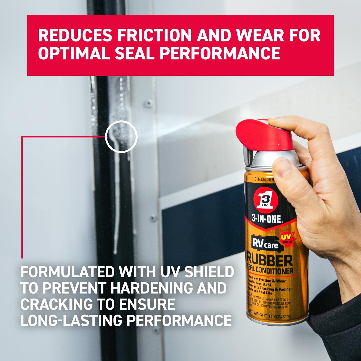 3-IN-ONE RV Care Trio Pack Includes Slide Out Lube 11 oz, Window & Track Lube 10 oz and Rubber Seal Conditioner 11oz.