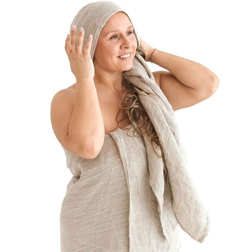 100% Natural Linen Bath Towel - Lightweight Quick-Dry Absorbent Exfoliating Linen Towel - Open Weave Hair Drying Towel