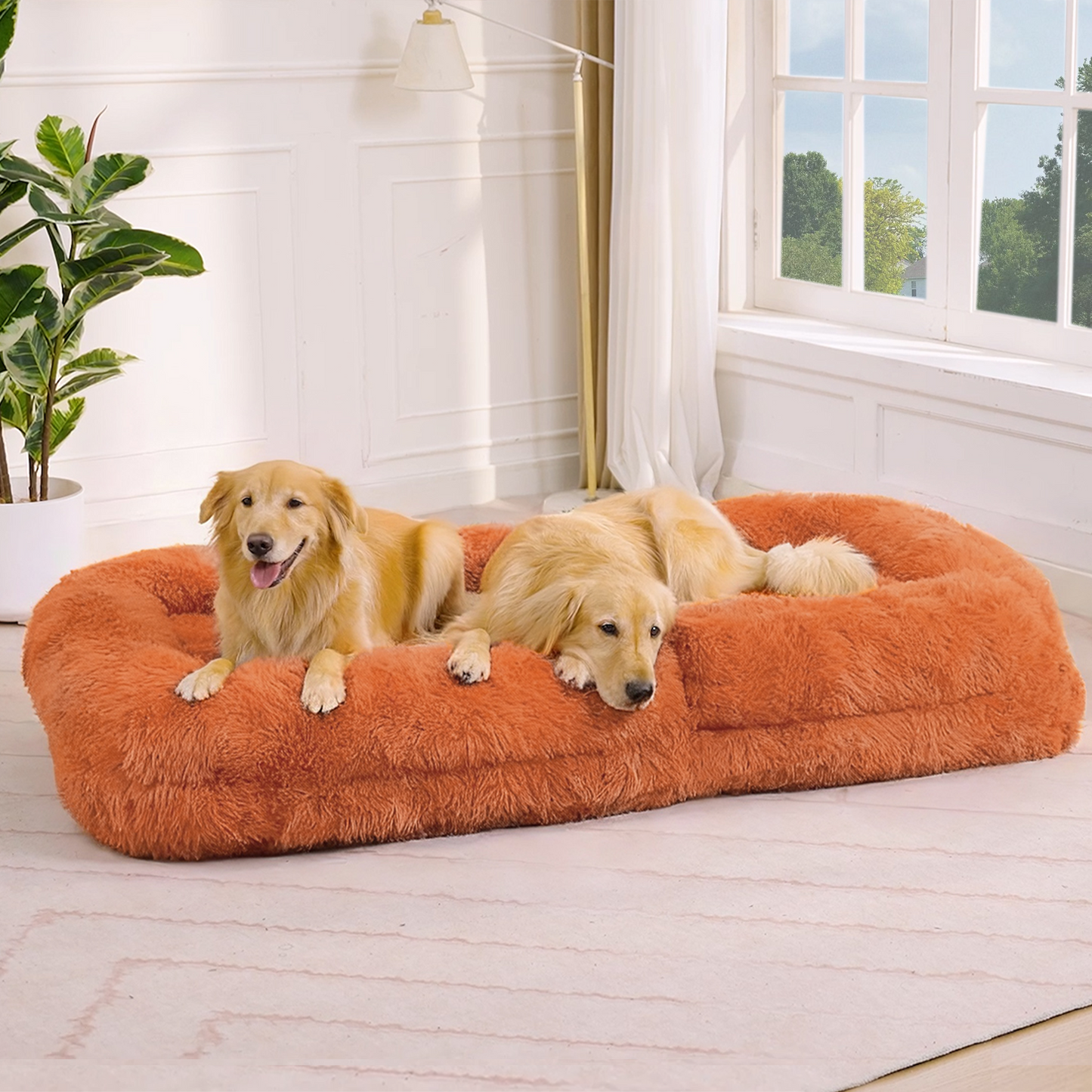 Adjustable Human Dog Bed & Lazy Sofa - Orange Plush Fabric