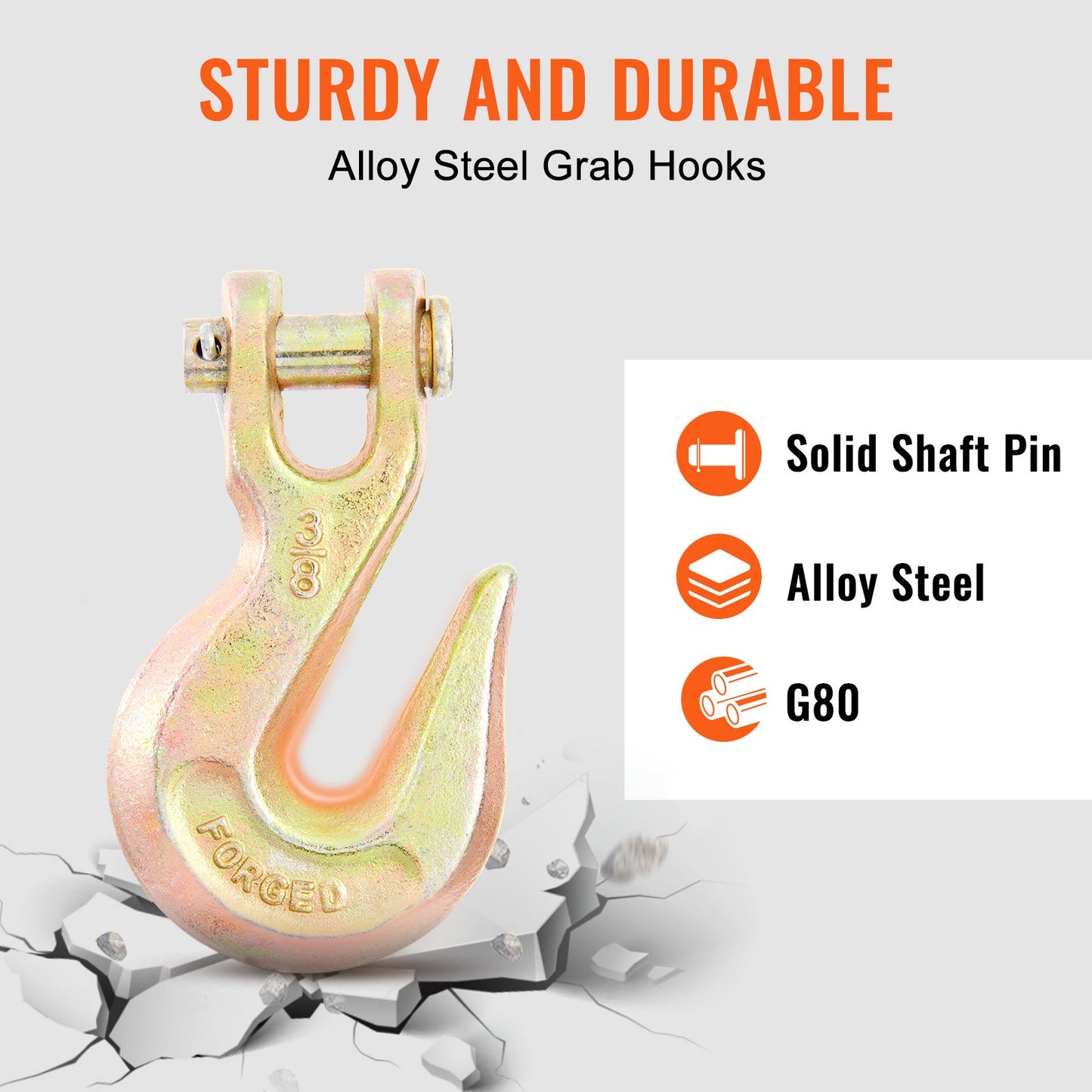Heavy Duty 7100 Lb Load Capacity G80 Tow Chain with Grab Hooks - Galvanized Steel
