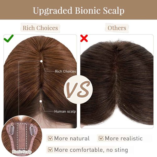 Rich Choices Hair Toppers for Women Real Human Hair 150% Density Clip in Silk Base No Bangs 100% Human Remy Toppper Realistic Scalp Pieces for Women with Thinning Crown 10 Inch #4 Medium Brown