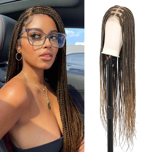 Esnccur 360°HD Full Lace Knotless Braided Wigs for Women Box Braid Wig with Baby Hair Premium Synthetic Braided Lace Front Wigs Light Brown 36 Inch
