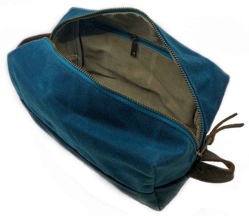 FAT FELT the DOPP KIT | durable waxed cotton canvas toiletry bag with leather handle (AlpineLake)