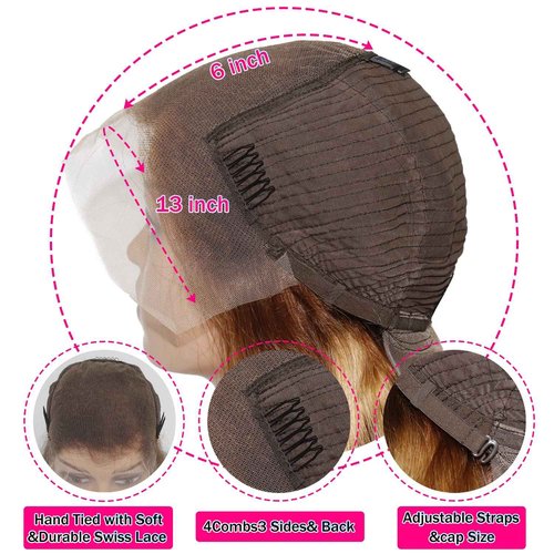 Aicrelery 4/27 Highlight 13x6 Lace Front Wigs Human Hair 13x6 Honey Blonde HD Lace Front Wig Pre Plucked with Baby Hair 180% Density Highlight Ombre Body Wave Lace Frontal Wig for Women 18 Inch