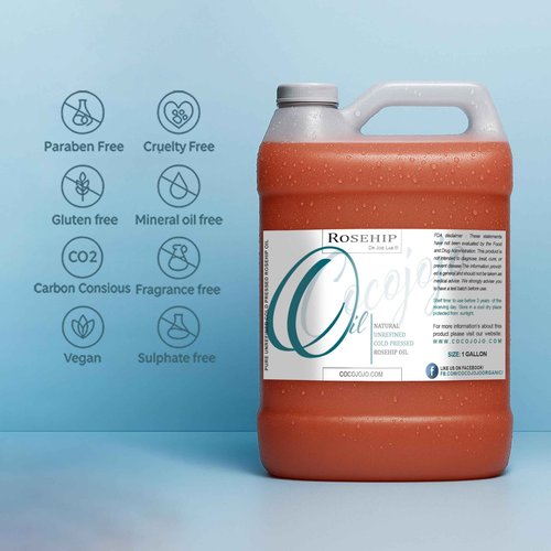 Rosehip Oil for Face Cold Pressed Unrefined cocojojo Pure Natural Rosehip Seed Oil in Bulk 1 GALLON - Moisturizing, Soothing, Hydrating, & Nourishing