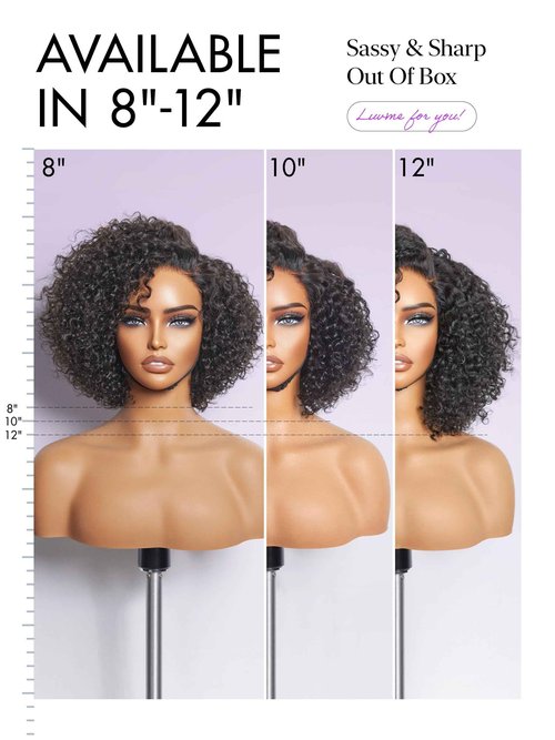 LUVME HAIR Short Curly Wig Human Hair 8 Inch Glueless Wigs Human Hair Pre Cut Lace Closure Undetectable HD Lace Wig