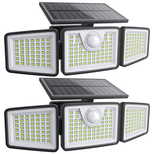 daphino 2500LM Solar Lights Outdoor with Motion Sensor,3 Head 270° Wide Angle Street Area Lights,IP65 Waterproof Security Lighting with 3 Modes(Remote,2 Pcs)