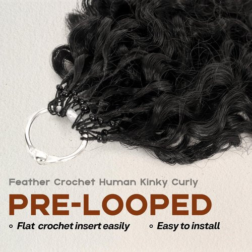Afro Kinky Curly Human Crochet Hair Extensions Pre-Sparated Multi-Textured Kinky Curly Feather Crochet Human Twist Braiding Hair For Black Women (60 Gram, 18 Inch)