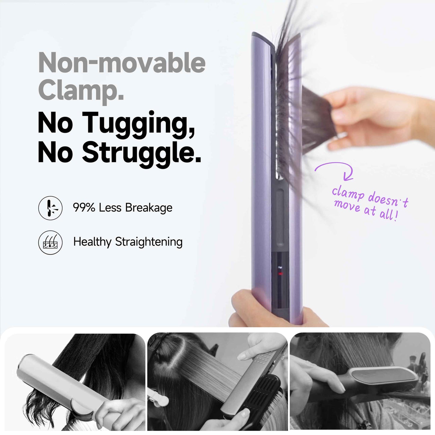 Hair Dryer Air Straightener Non-Movable Clamp Flat Iron No Heated Plates No Damage No Hand-Feeding Automatic Draws Hair Straighteners 2 in 1 Dry & Straight Styling Blower Tool for Women 1A to 2A Hair