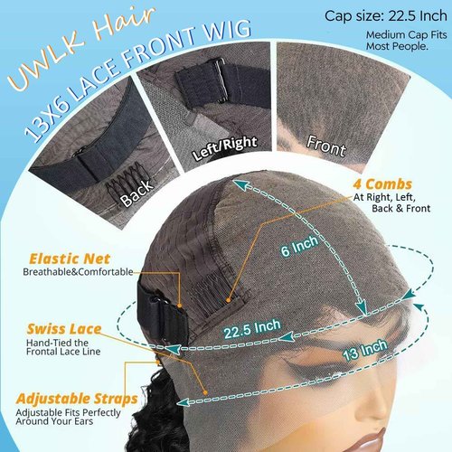 UWLK 30 Inch Deep Wave Lace Front Wigs Human Hair 200 Density 13x6 HD Transparent Lace Front Wigs for Women Pre Plcked Glueless Deep Curly Wigs with Baby Hair