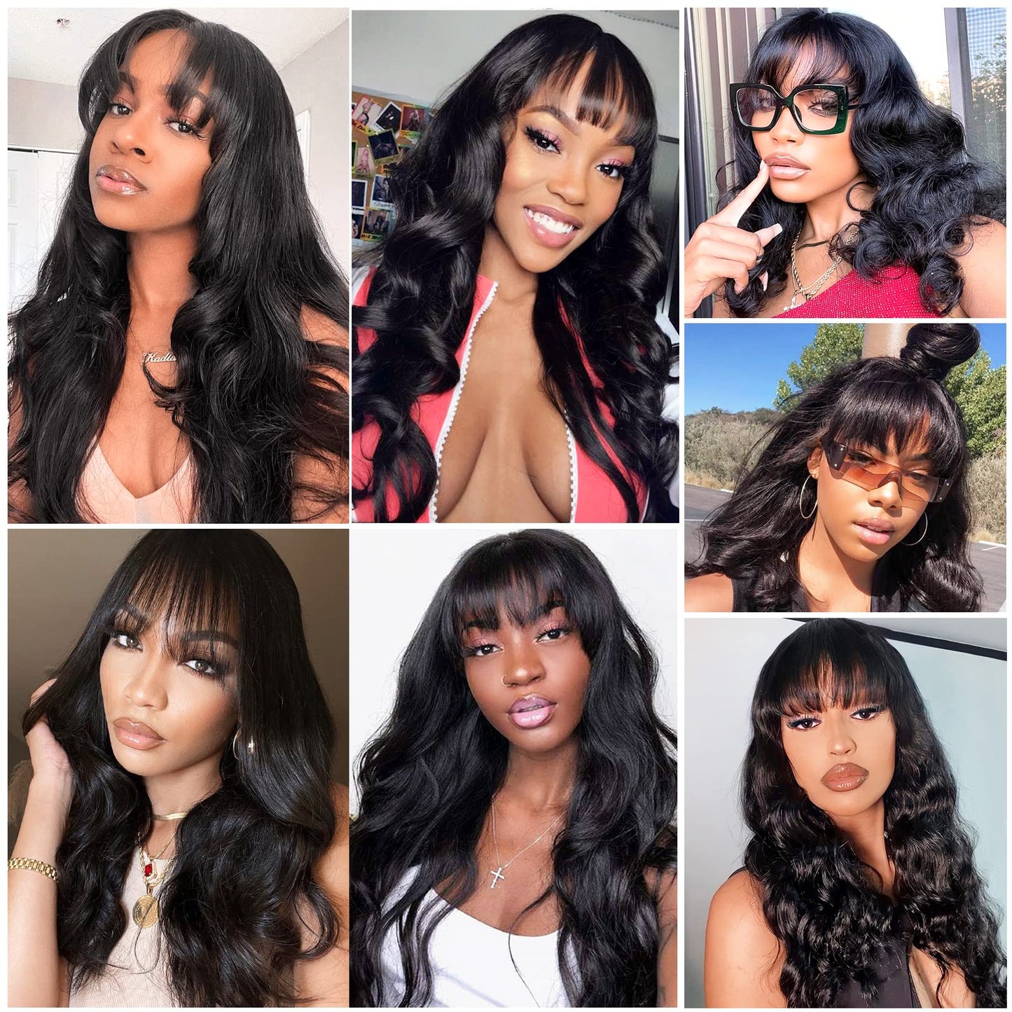 Lativ Human Hair Wigs with Bangs Body Wave Bang Wigs for Black Women Human Hair 150% Density Brazilian Glueless None Lace Front Wig Human Hair Natural Color(22 Inch, Body Wave)