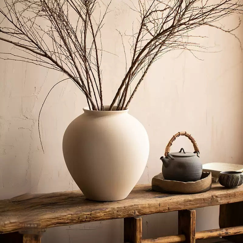 White Ceramic Flower Vase Modern Minimalist Home Decor 30x27x13cm