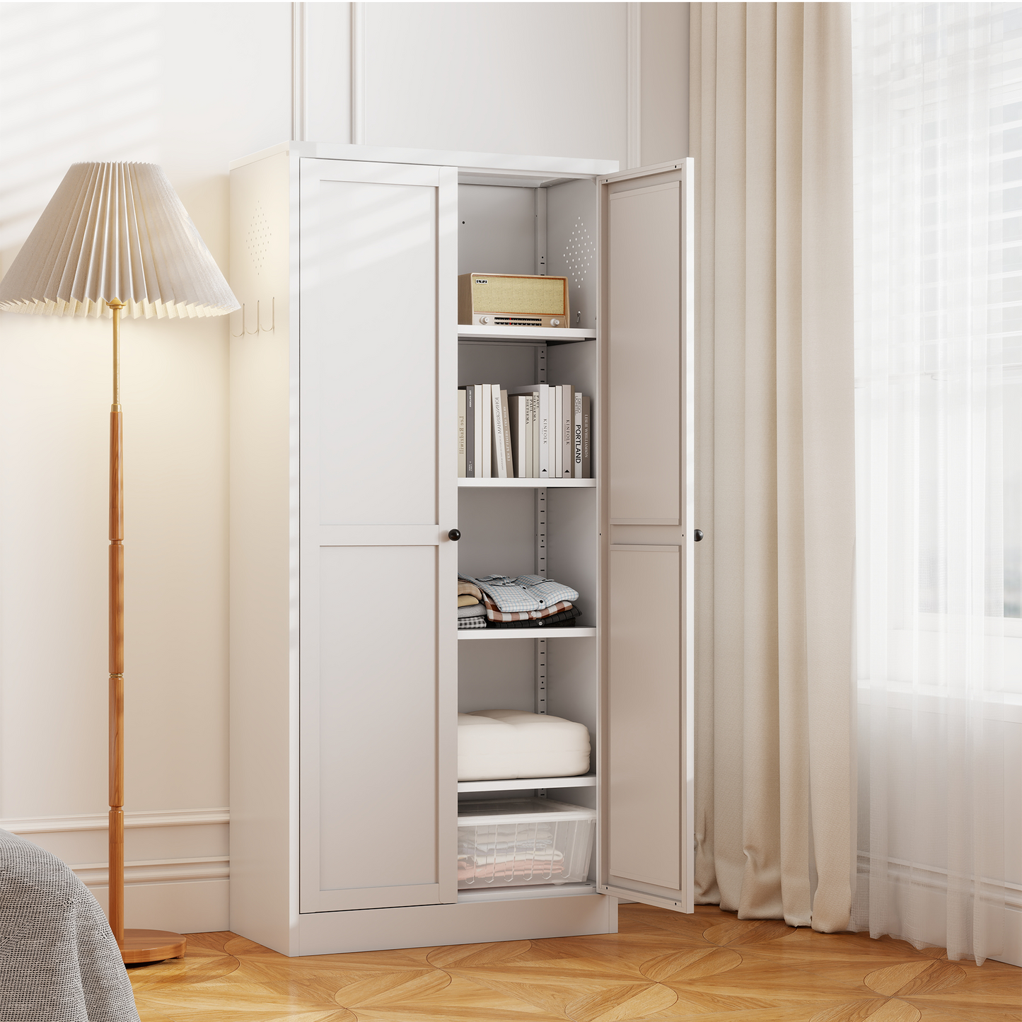 61 White Metal Kitchen Pantry Cabinet Adjustable Storage With 4