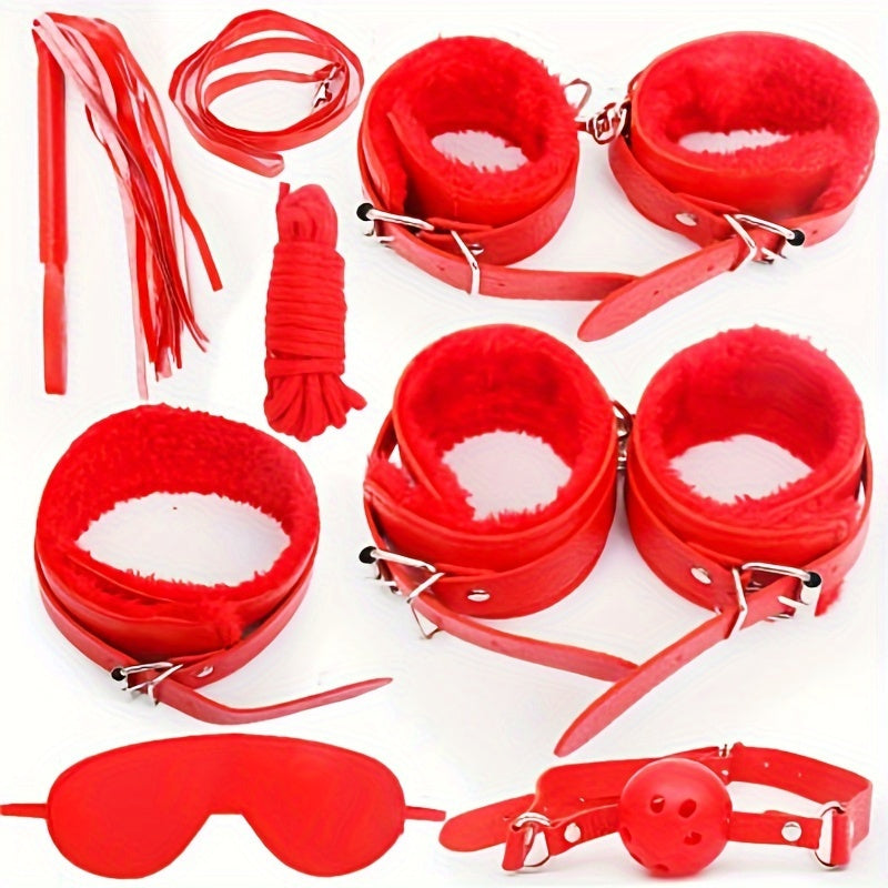 7-Piece BDSM Handcuff and Clip Set - Red