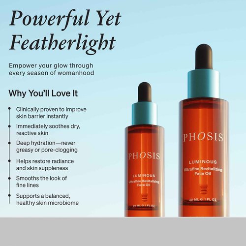 Phosis - Luminous Ultrafine Revitalizing Face Oil for Women – Lightweight Facial Glow Elixir with Sea Buckthorn, Prickly Pear, Pomegranate & Meadowfoam – Gua Sha Tool & Skincare Companion – 30ml