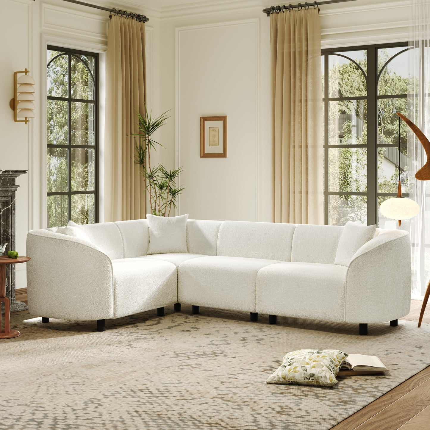 104 L-Shaped Curved Contemporary Sectional Sofa In Beige Plush