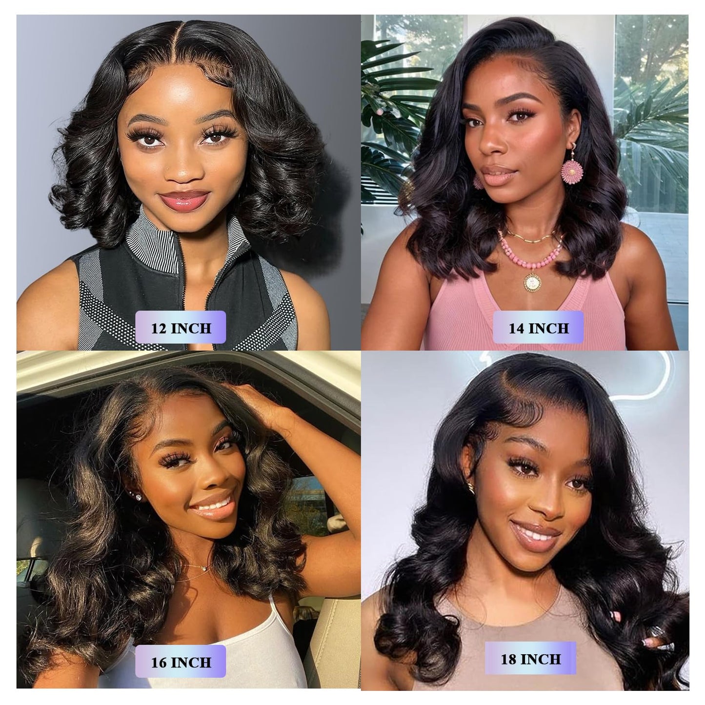 13X6 18inch 230%Density Natural Black Bob Wig Human Hair, Body Wave Wig Human Hair, Short Bob Lace Front Wigs Human Hair, Bob Wigs For Black Women, Pre Plucked With Baby Hair HD Transparent Lace